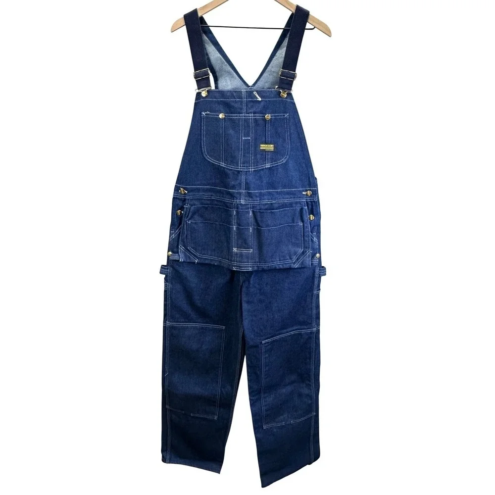 VTG Toughskins Double Knee Denim Overalls Mens Size 36x32 Tool Belt Union Made